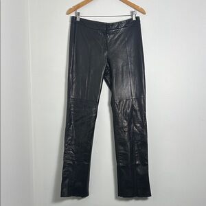 Danier Genuine Leather Black Straight Leg Pants Moto Biker Chic